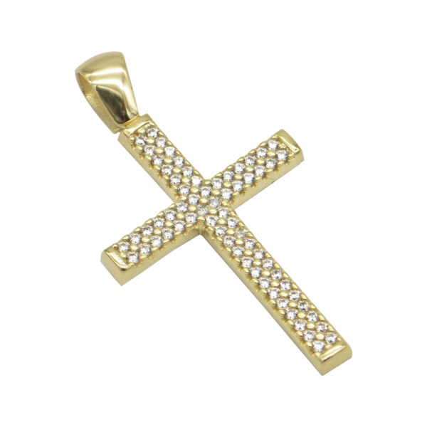 Σταυρός γυναικείος με ζιργκόν σε κίτρινο χρυσό Κ14