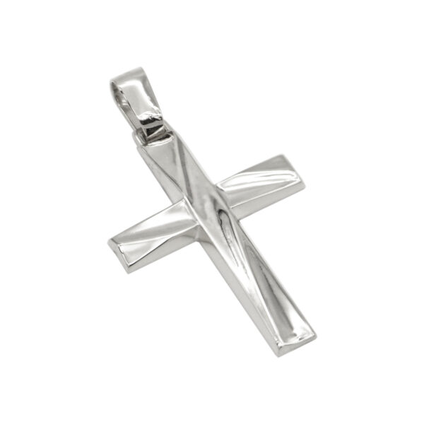 Σταυρός σε λευκό χρυσό Κ14 με σχέδιο κυμμάτων