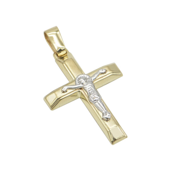 Σταυρός με εσταυρωμένο με ματ το κέντρο του σε κίτρινο χρυσό Κ14