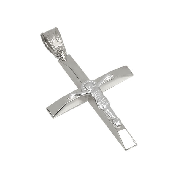 Σταυρός σε λευκό χρυσό Κ14 με εσταυρωμένο