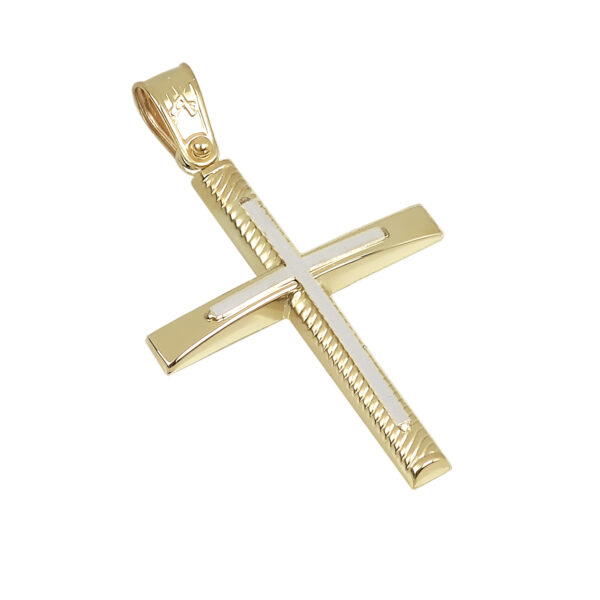 Σταυρός σε κίτρινο χρυσό Κ14 με σαγρέ στο κέντρο