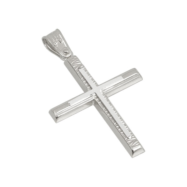 Σταυρός σε λευκό χρυσό Κ14 με σαγρέ στο κέντρο