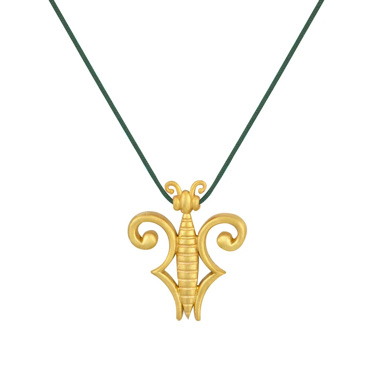 Κολιέ με μέλισσα σε ασήμι επίχρυσο με πράσινο κορδόνι
