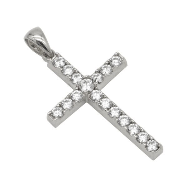 Στυαυρός διπλής όψη σειρέ με ζιργκόν σε λευκό χρυσό Κ14