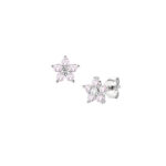 Σκουλαρίκια ασημένια με ροζ λουλούδι